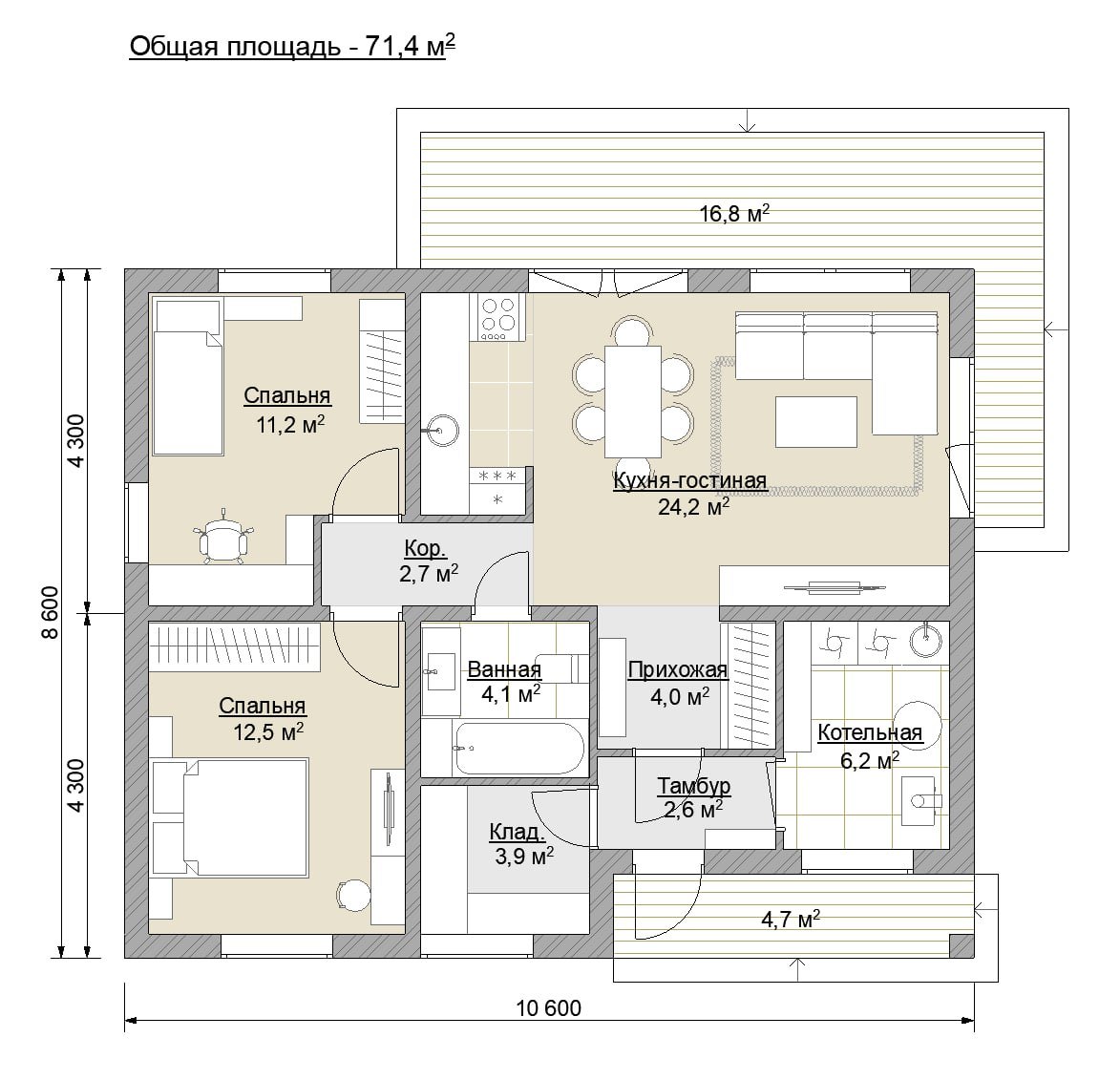 План домика 71 м²